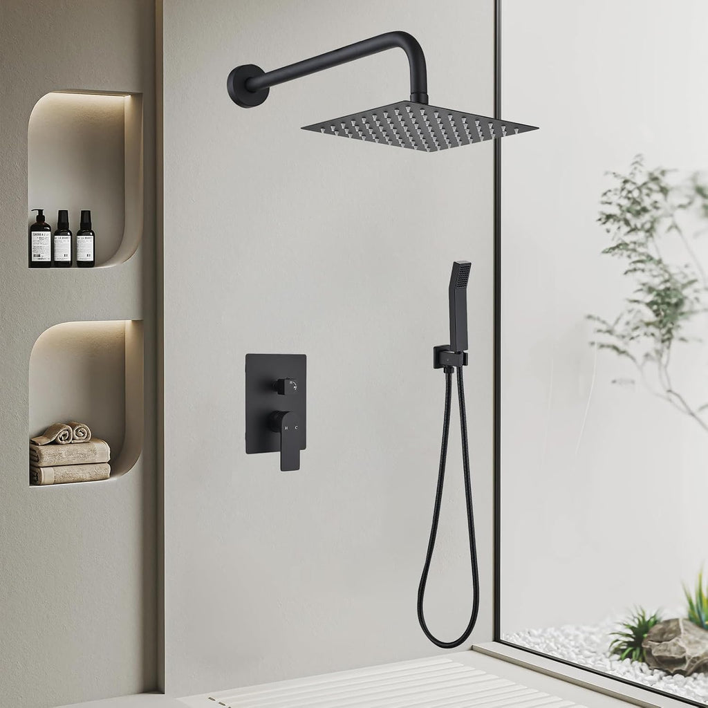 Shower Faucet Set With 8" Shower Head And Handheld Black