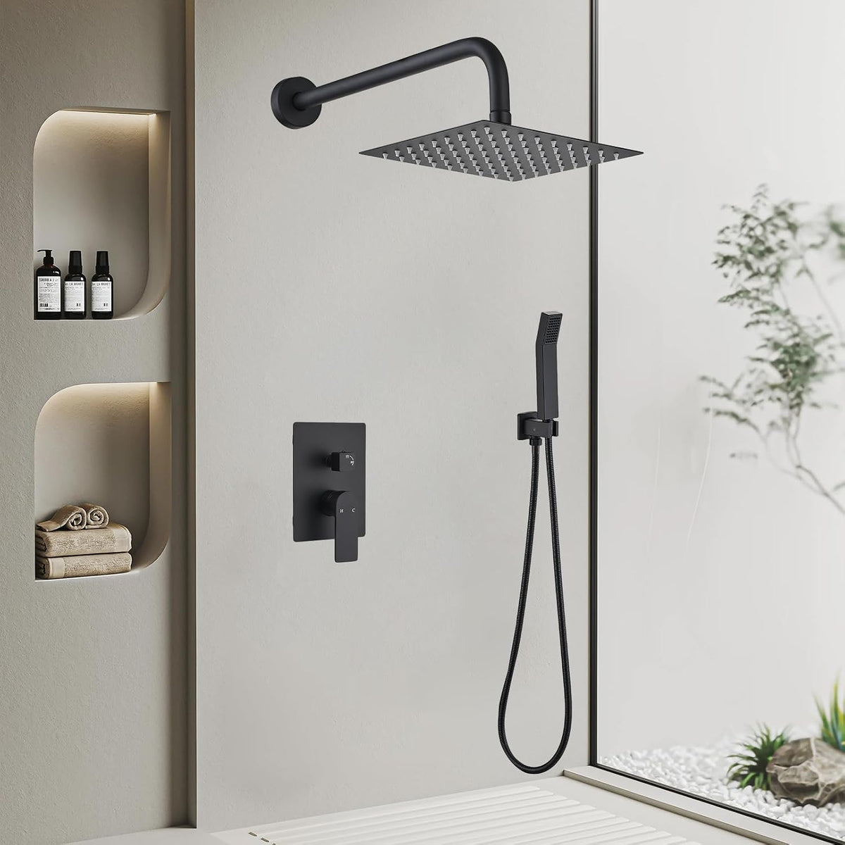 Shower Faucet Set With 8" Shower Head And Handheld Black