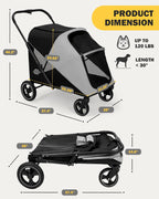 Dog Stroller for Large & Medium Dogs, 4 Wheels Pet Stroller for Large Dogs up to 120lbs, Extra Large Dog Stroller with Foldable Design, Sun Shades