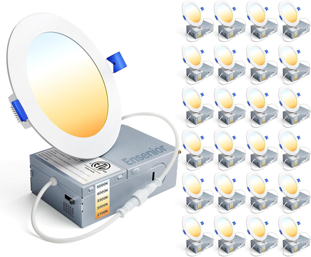 Ensenior 24Pack 4 Inch LED Recessed Ceiling Light, 5CCT, 750LM 9W 120V