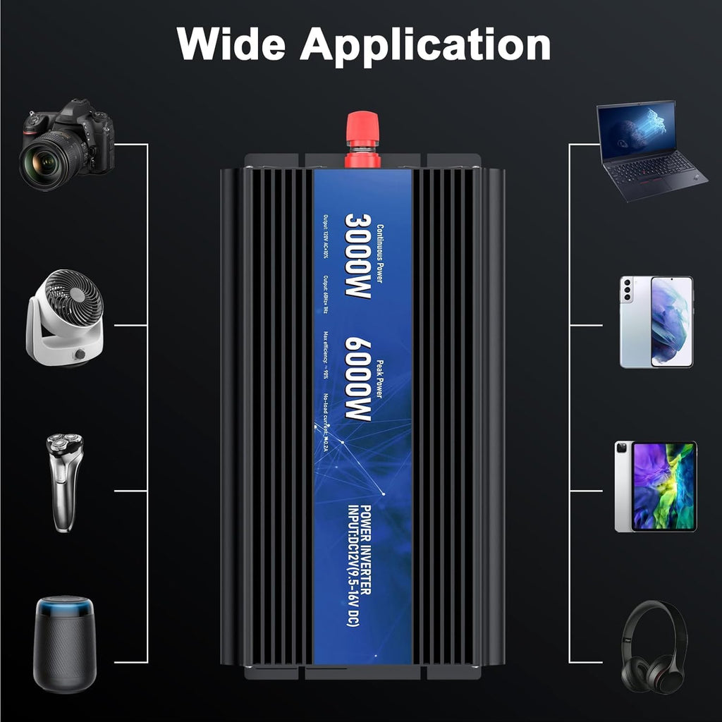 3000W Power Inverter 12V DC to 110V/120V AC Converter, 6000W Peak RV Use