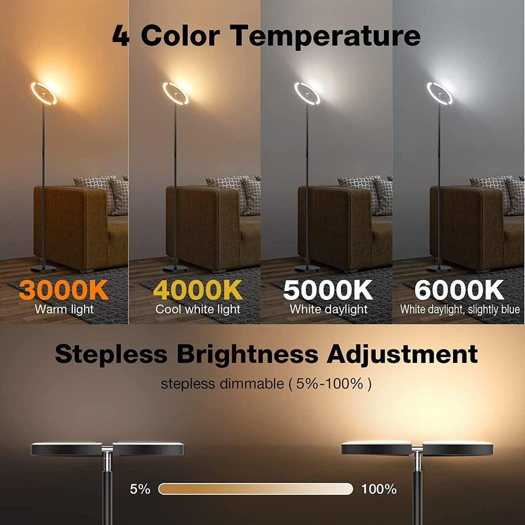 LED Floor Lamp - Dimmable Tall Standing Lamp with Remote Control/Button, 3000-6500K, 22W Modern Floor Reading Light, Uplighter Corner Floor Lamp for