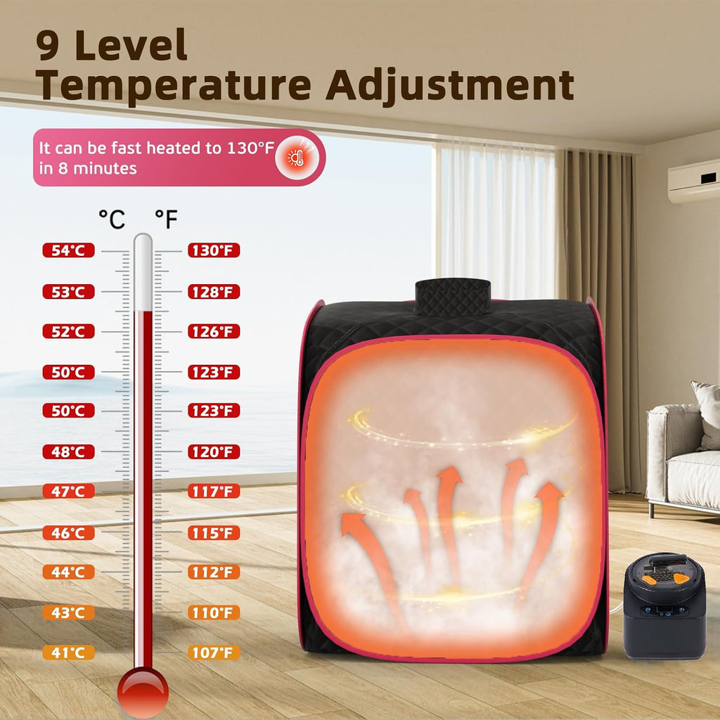 Portable Steam Sauna at Home, 9 Levels Heating, Sauna Tent for Home with Steamer and Folding Chair, Sauna for Relaxation, Detoxification, Spa