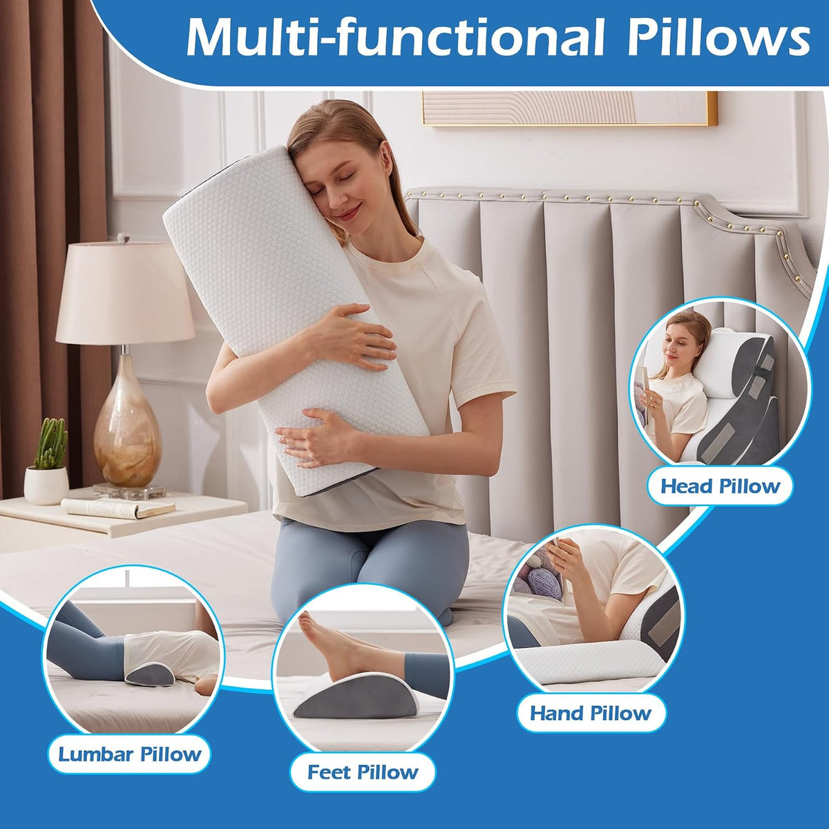 6PCS Wedge Pillow Set for After Surgery, Sit Up Pillow, White