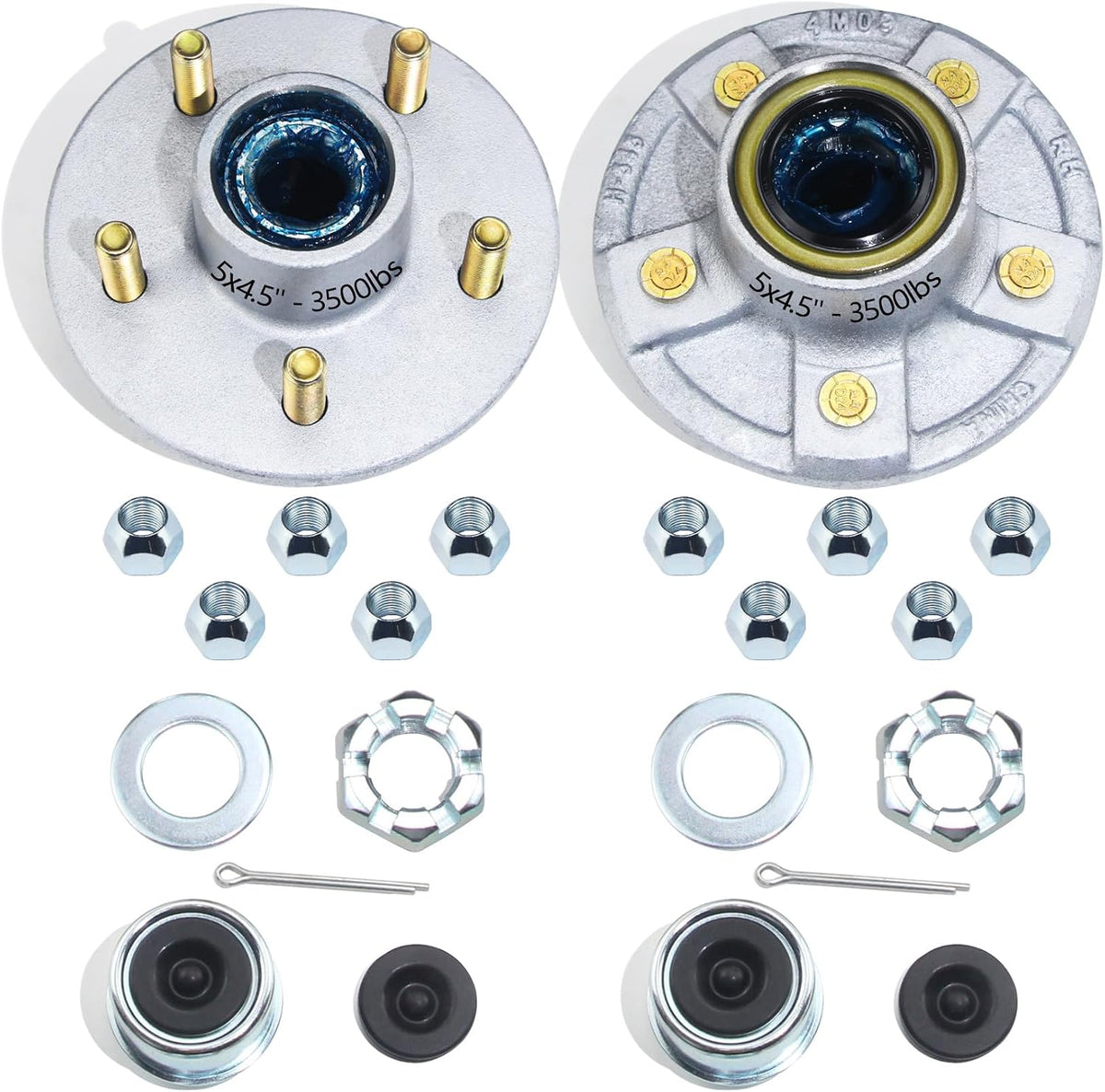 5 on 4.5'' Trailer Hub Kit Pre-Greased for 3500lb #84 Tapered Axle