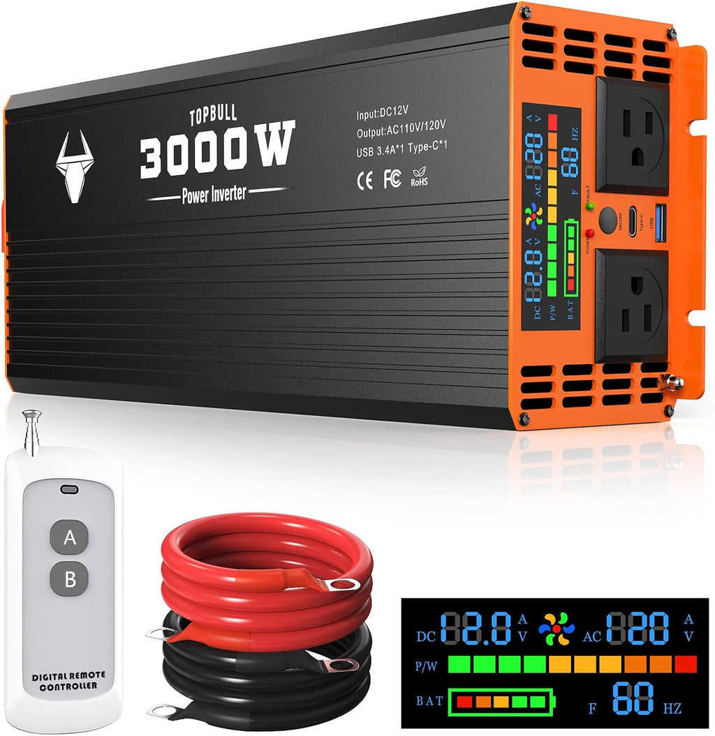 3000W Power Inverter Car/Home 12V DC to 110V/120V AC Car Converter