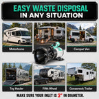 V2.0 RV Macerator Pump 12VDC | 12-15GPM Macerator Pump for RV | 10-Feet Lift RV Waste Pump Macerator | Self-Priming & Portable | Portable RV Waste