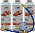 R290 AC Refrigerant Recharge Kit | 14" Hose Can Tap with Gauge | 3-8oz Cans