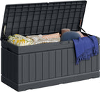 Greesum 82 Gallon Resin Deck Box, All Weather Outdoor Storage, Dark Gray