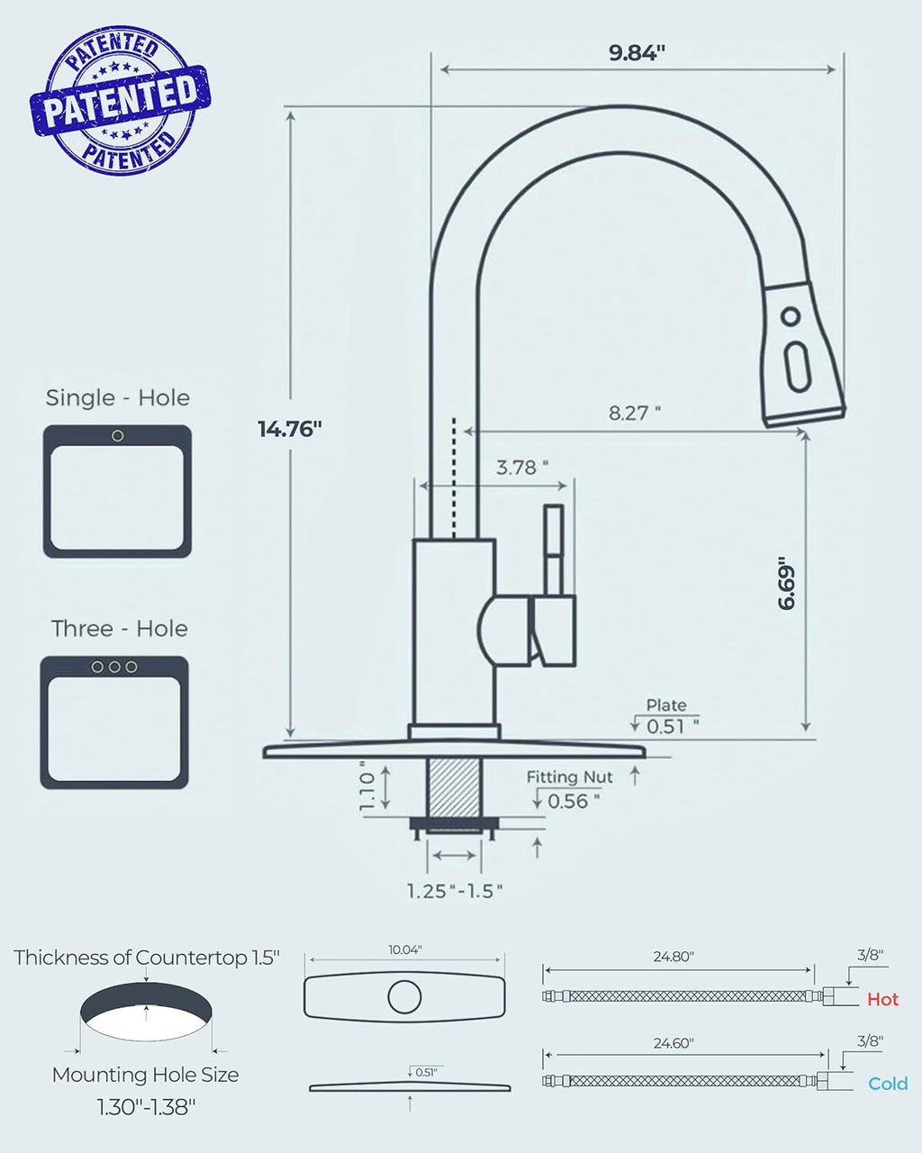 FORIOUS Black Kitchen Faucet with Pull Down Sprayer, Stainless Steel