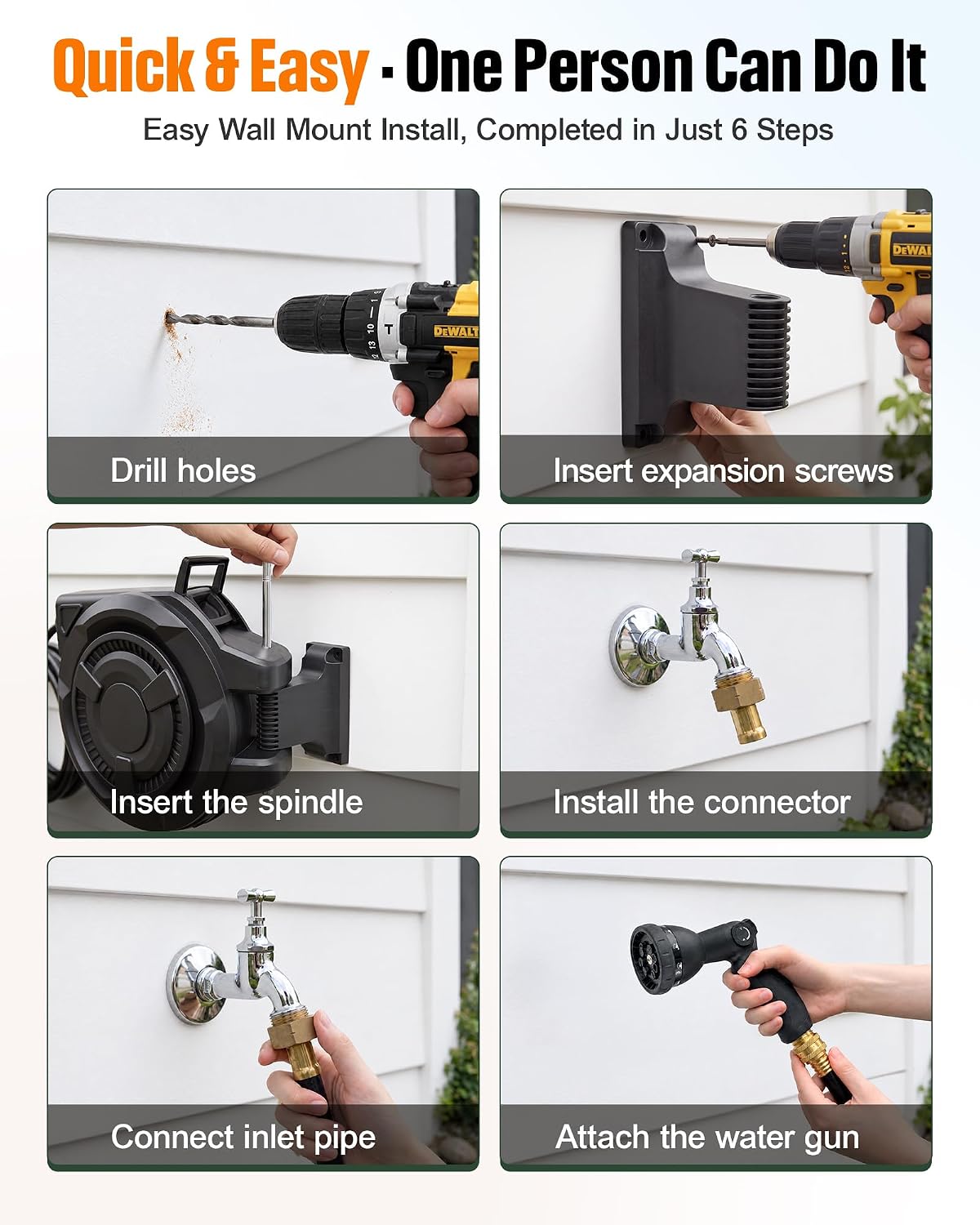 wikiwiki Retractable Garden Hose Reel, 1/2" x 100FT, Auto Rewind Wall Mount