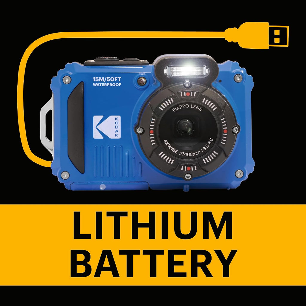 KODAK PIXPRO WPZ2 16MP Waterproof Digital Camera, 15m, 4X Zoom, Blue