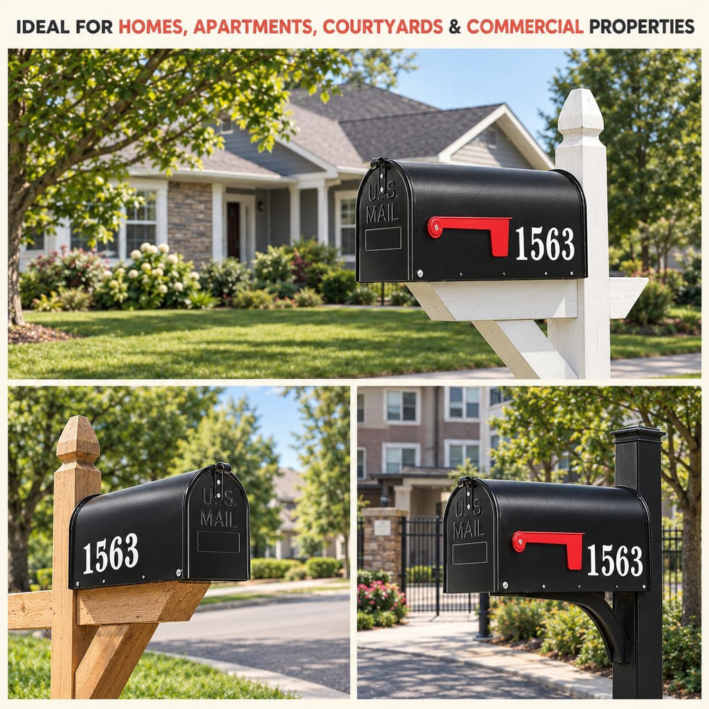 Mailbox for Outside,Black Metal Mail Box,Post Mount Outdoor Mailbox