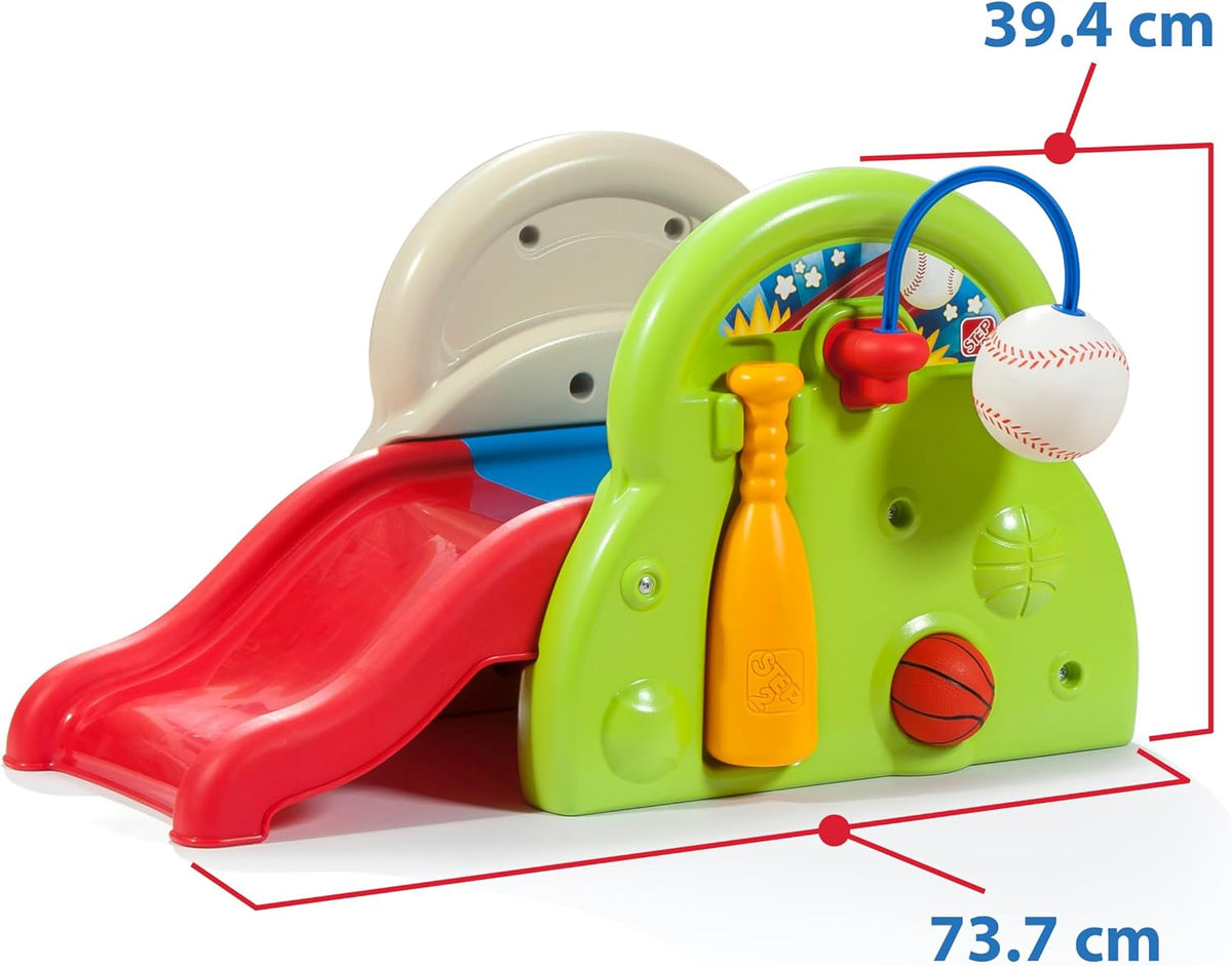 Step2 Sports-Tastic Activity Center, Toddler Sports Playset, Indoor/Outdoor Slide, Play Gym Includes Bat & Balls, Made of Durable Plastic, For