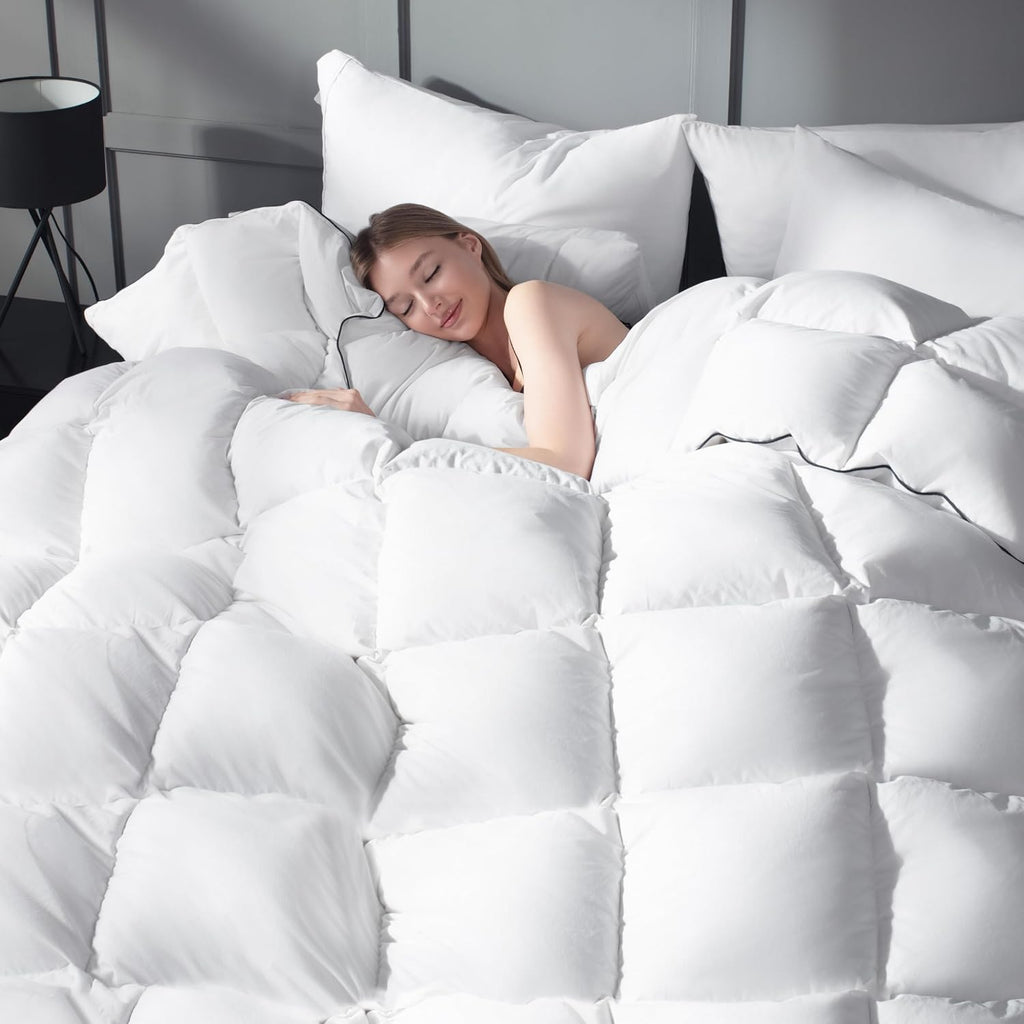 King Size Down Duvet Insert - All Season Cool Touch for Hot Sleepers, Premium 100% Cotton Shell Hotel Quality, White 106 x 90 Inch