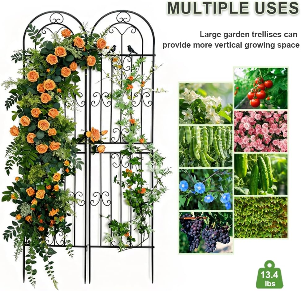 2 Pack 86.7" H x 19.7" W Metal Garden Trellis for Climbing Plants Outdoor, Black Lattice Panel, Sturdy Plant Support for Roses, Vines, Cucumbers &