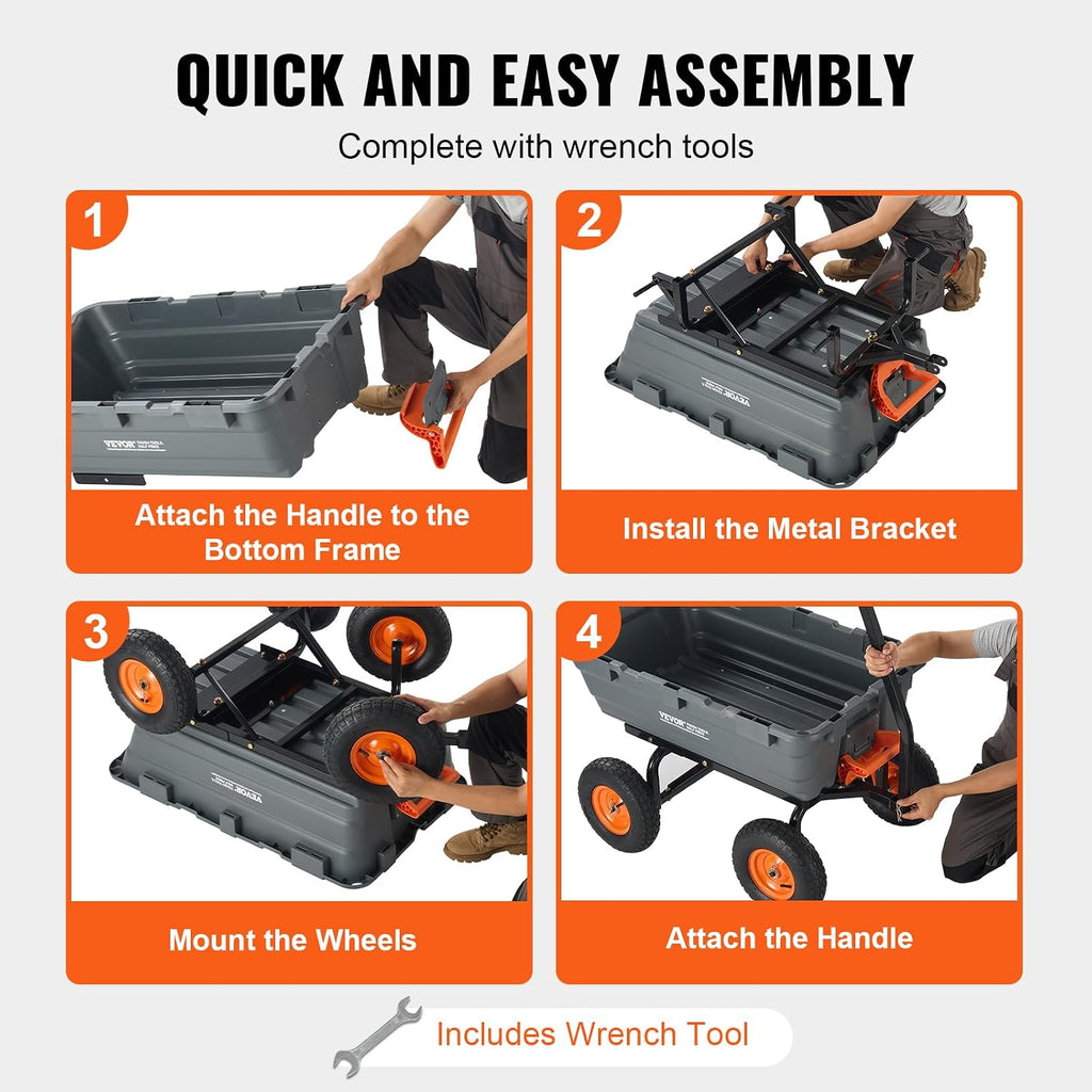 VEVOR Heavy Duty 1200lbs 7 Cu.Ft Wheelbarrow Garden Dump Cart Wagon
