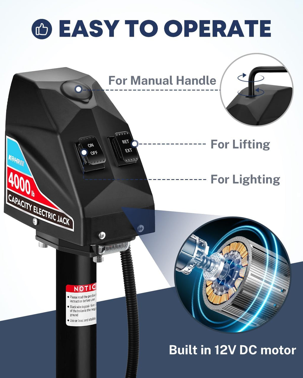 Kohree Electric Trailer Jack 4000 lbs with 7-Way Connector, Heavy Duty