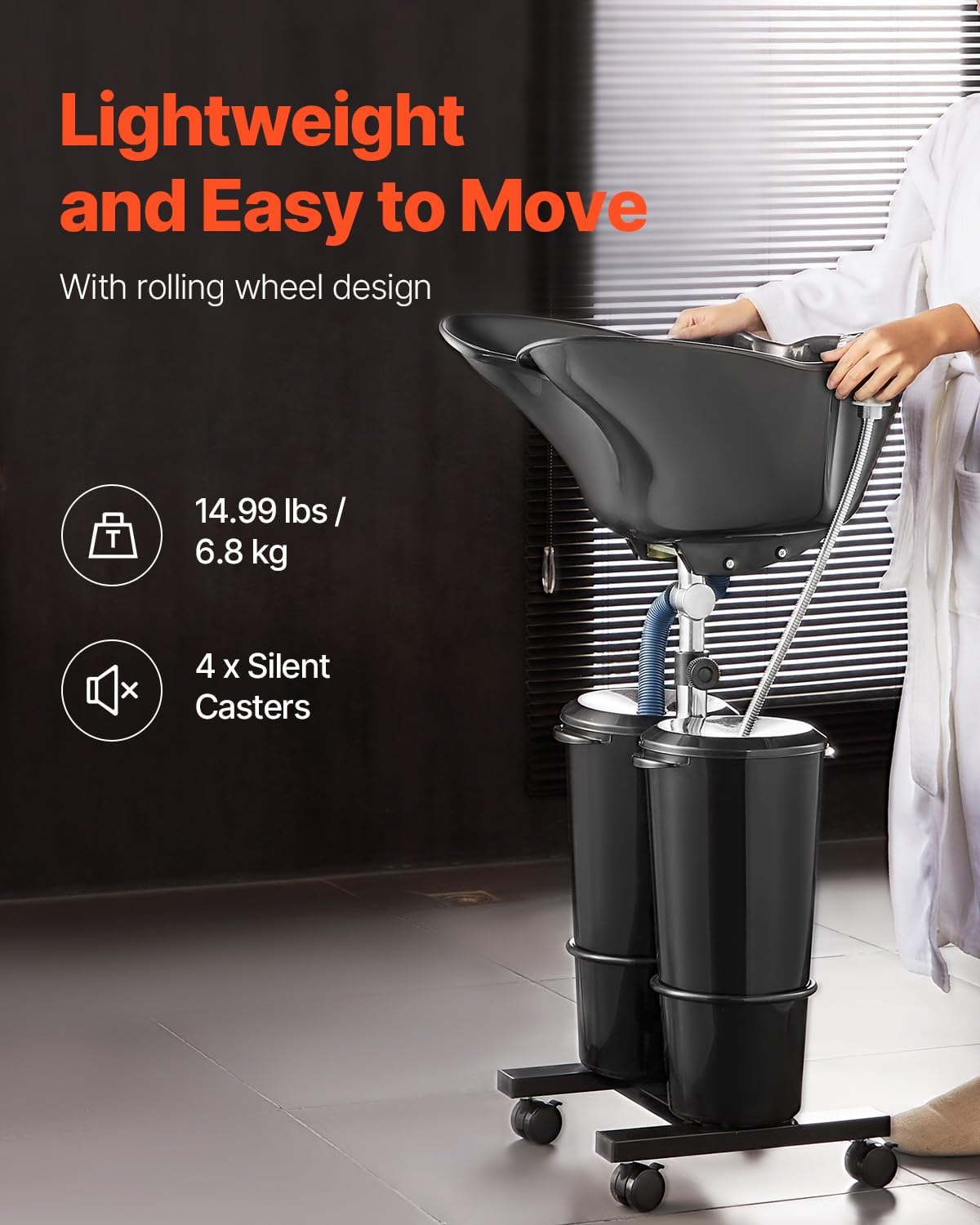 VEVOR Portable Shampoo Bowl, Shampoo Sink for Washing Hair with Electric Pump, Includes 2 Buckets 2 Showerheads, Drain Hose, Height and Angle