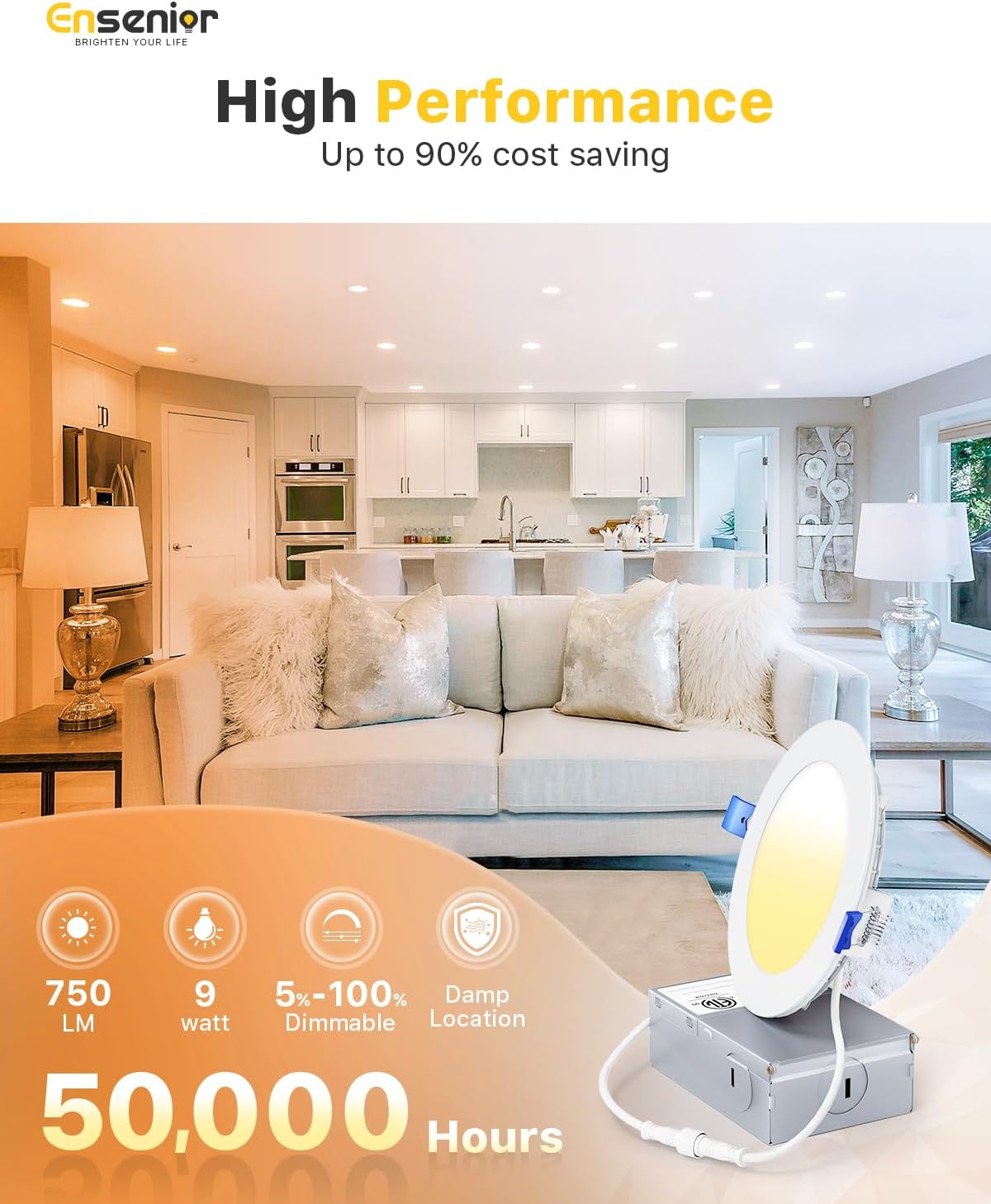 Ensenior 24Pack 4 Inch LED Recessed Ceiling Light, 5CCT, 750LM 9W 120V