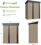 Patiowell 5x3 FT Outdoor Storage Shed with Floor Frame, Small Metal Sheds