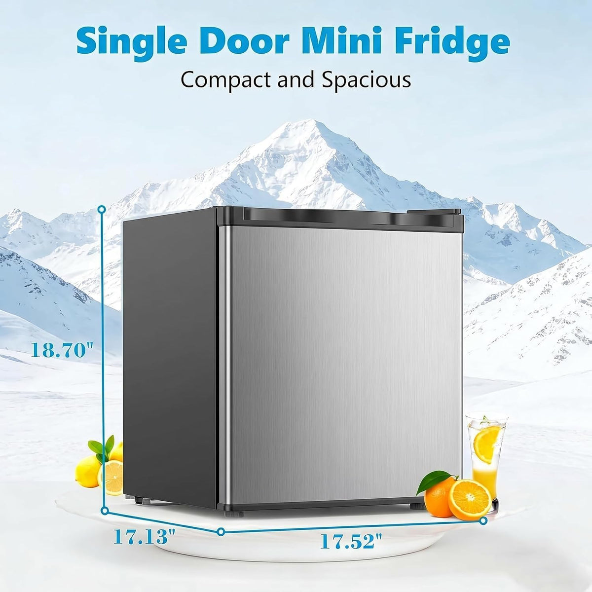 Antarctic Star 1.6 cu.ft Mini Fridge Adjustable Thermostat, Stainless Steel