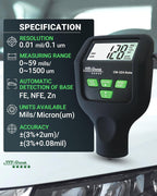 Paint Thickness Gauge CM-224 Auto – Digital Coating Thickness Meter for Cars and Automotive Inspection, Fe / Al / Fe+Zn Detection, 0.1 μm Resolution