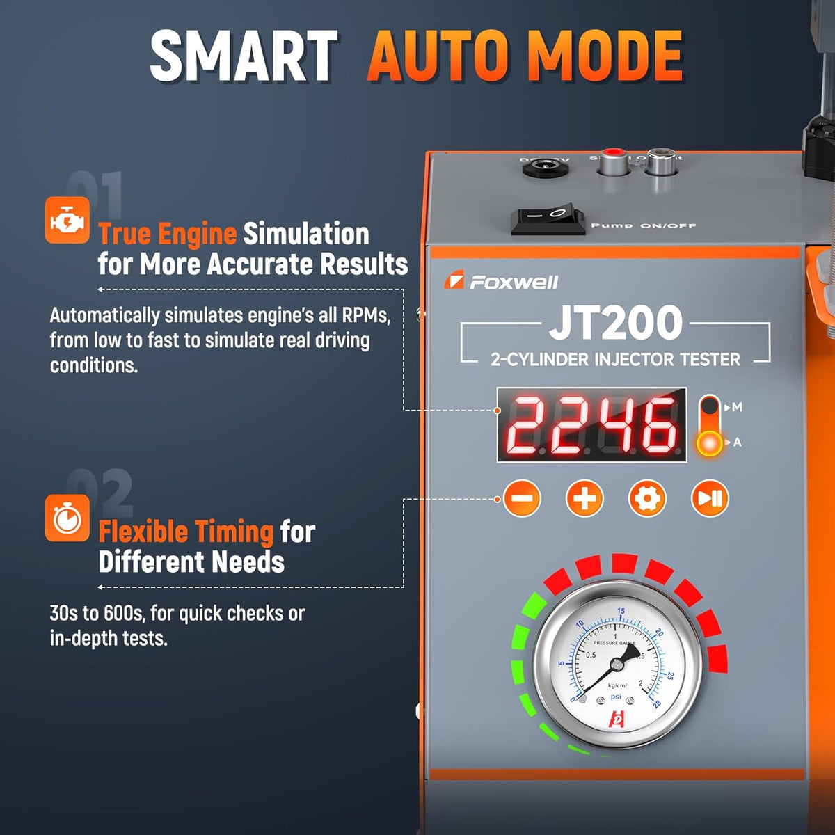 FOXWELL JT200 Fuel Injector Tester Cleaner - Visualize Spray Pattern & Flow