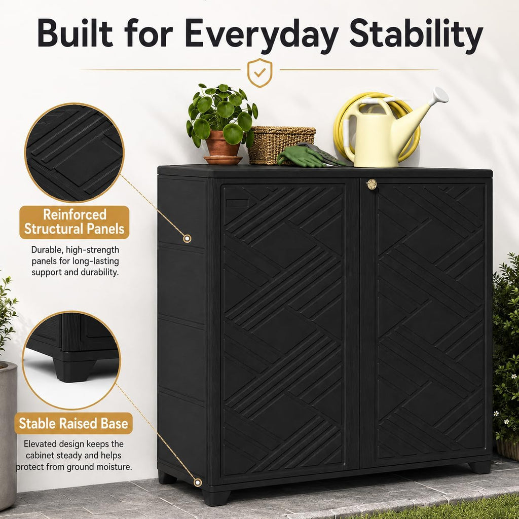 ADDOK Outdoor Storage Cabinet,60 Gallon Waterproof Resin Patio Storage Cabinet with 1 Adjustable Metal Shelf, Upright Outdoor Cabinet for Garden