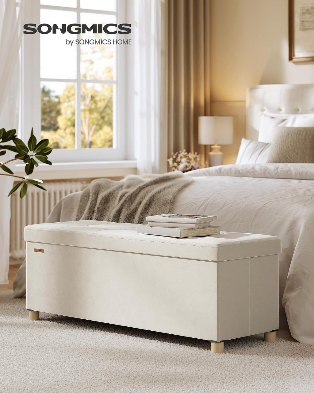 SONGMICS Storage Ottoman Bench with Legs, 43.3 Inches, 30 Gal. (112 L)