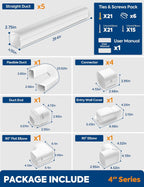 Mini Split Line Set Cover with Flexible Duct, 4" 19.5Ft, White
