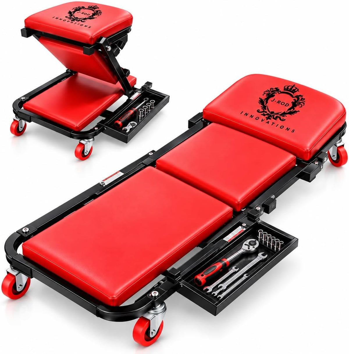 40" Mechanics Creeper Z Fold with Side Tool Tray, 3 in 1 Low Profile