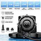LANCHEZ 1/2HP Automatic Swimming Pool Cover Pump, 2250GPH Submersible Water Sump Pump with Check Valve & 3 Adapters, 25ft Power Cord, Removal for
