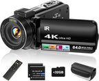 ZYDIIE 4K Video Camera Camcorder UHD 64MP Vlogging Camera for YouTube 18x Digital Zoom 3" 270° Rotation IPS Touchscreen Video Camcorder with Night