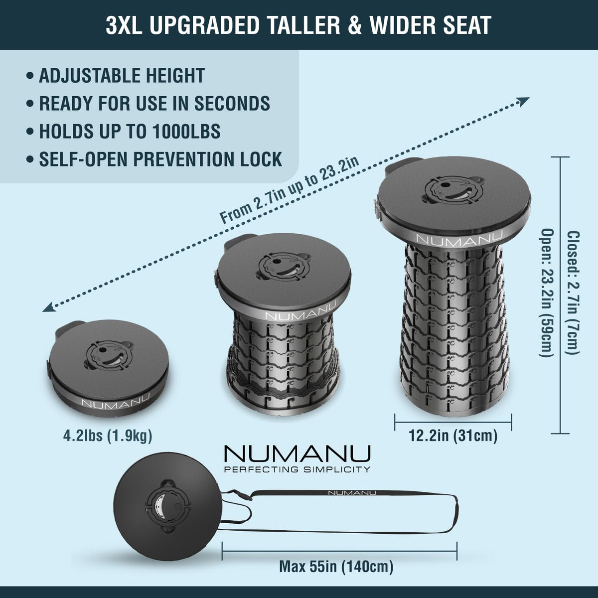 3XL Cushioned Collapsible Stool for Adults, Folding Seat, 1000 lbs