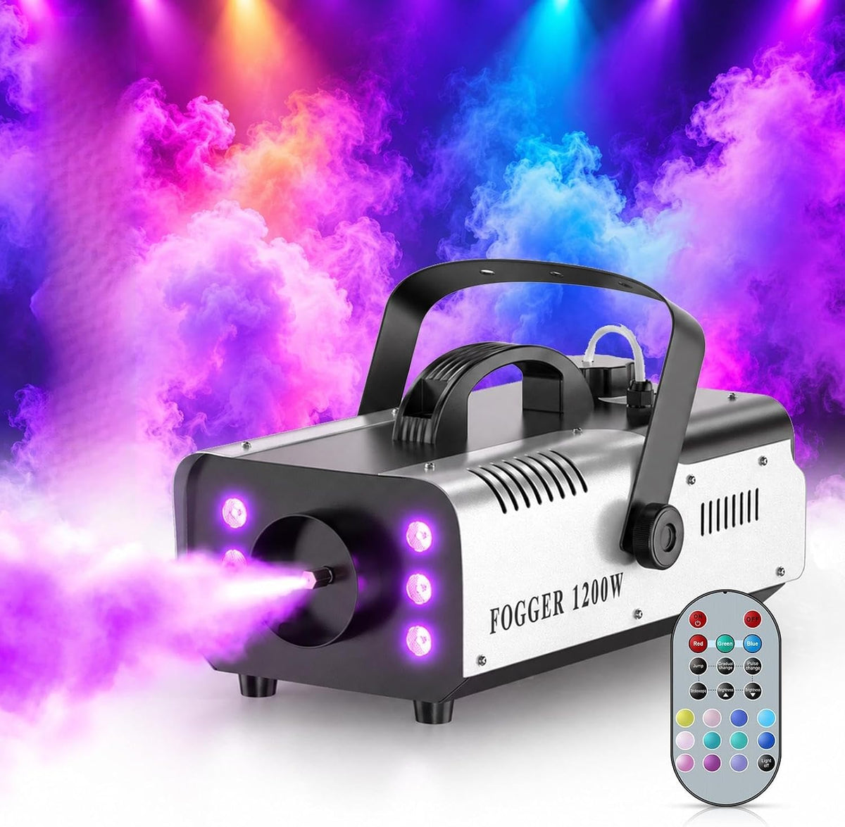 1200W Fog Machine,Halloween Smoke Machine with 6 LED Lights&Remote Control