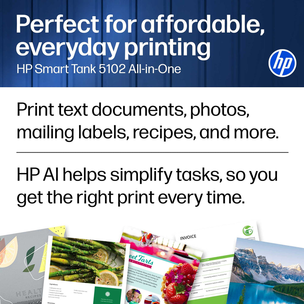 HP Smart Tank 5102 Wireless All-in-One Cartridge-Free Ink Tank Printer, 2 Yrs Ink Incl, Surf Blue