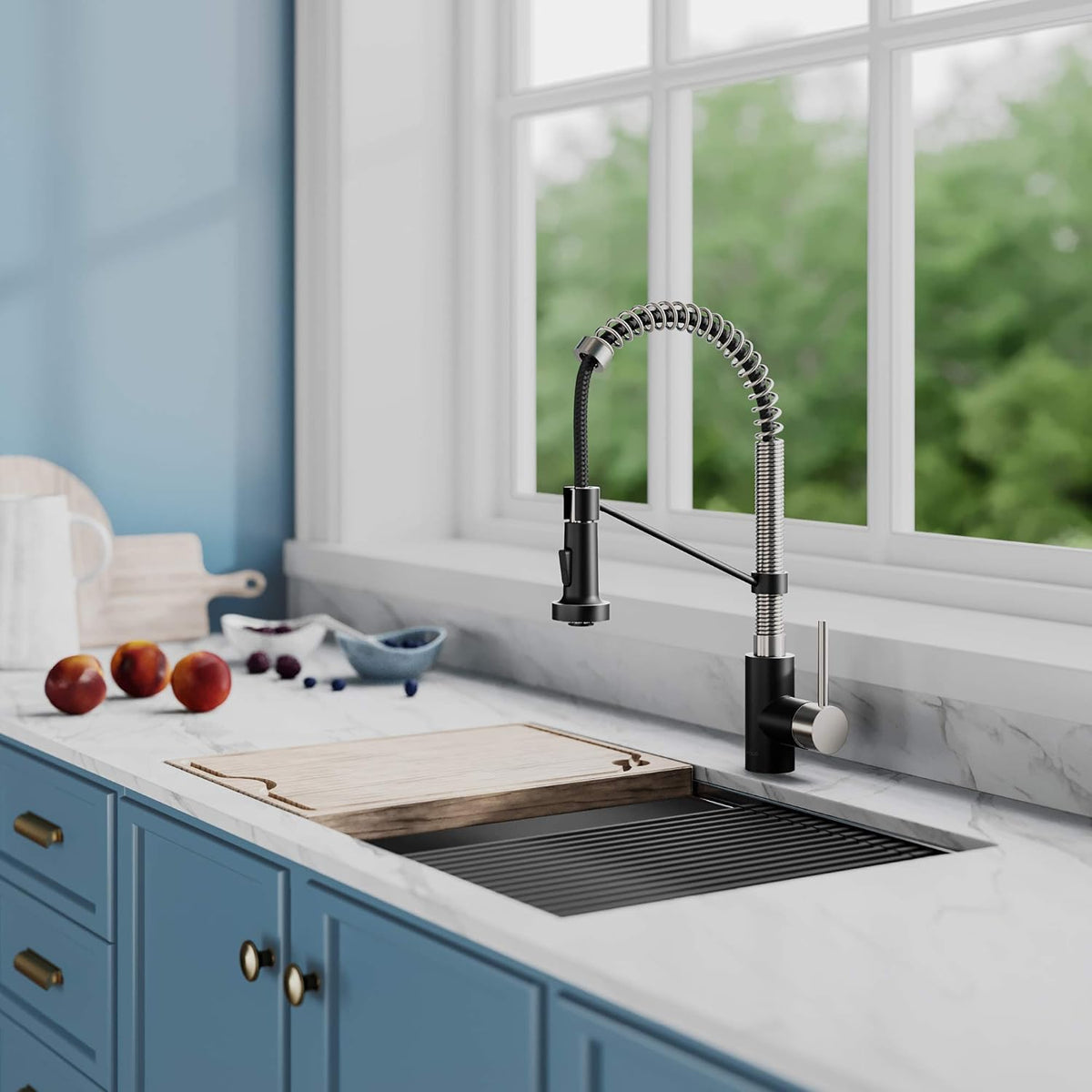 KRAUS Stainless Steel Matte Black Pull Down Kitchen Faucet KPF-1610SFSMB
