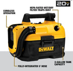DEWALT 20V MAX Cordless Shop Vac, Wet Dry Vacuum Cleaner, Portable 2 Gallon Wet Dry Vac, Strong Suction Shop Vacuum with Hepa Filter, Tool Only