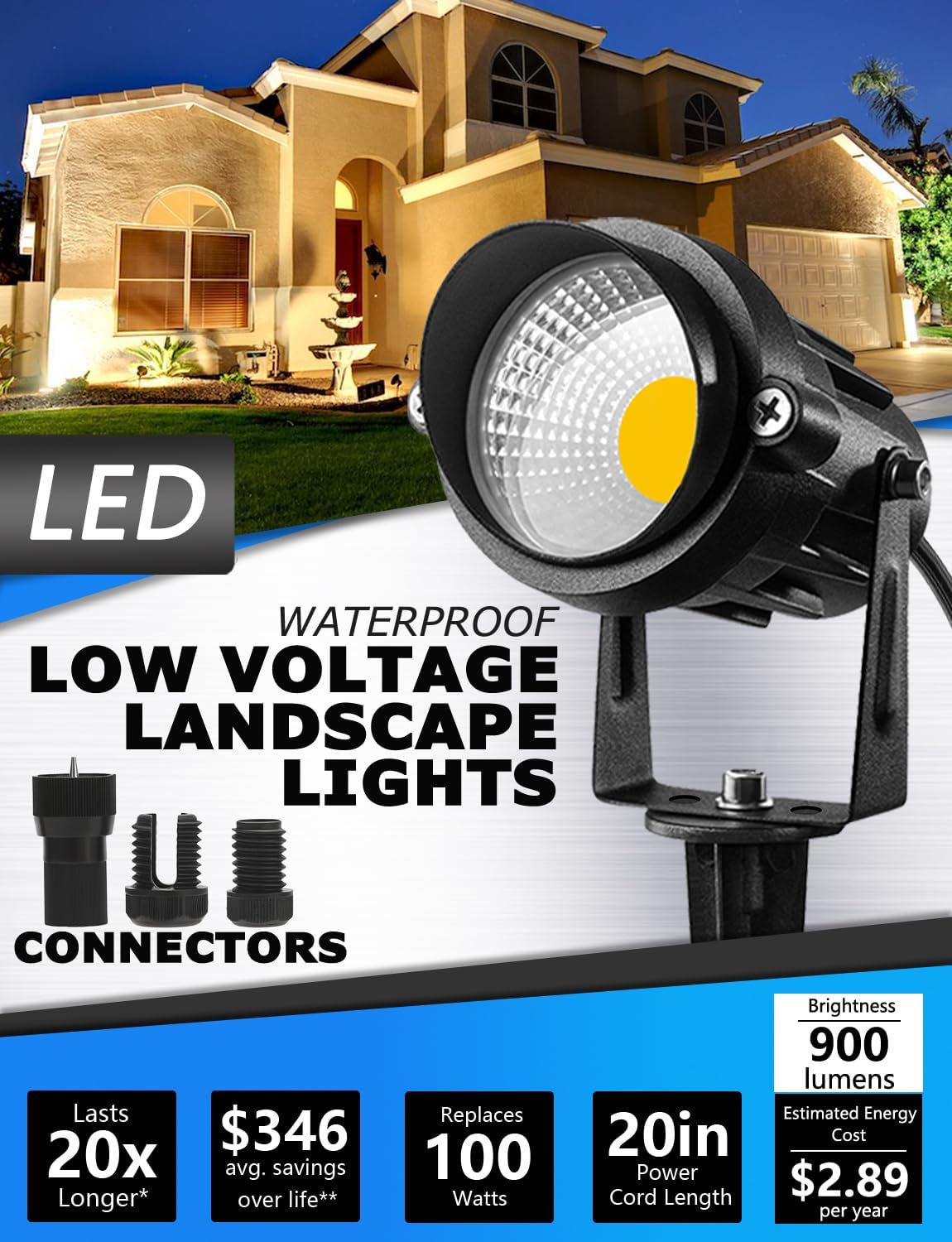 SUNVIE 24 Pack Low Voltage Landscape Lights LED Spotlights with Connectors