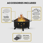 Pure Garden Round Outdoor Fire Pit with Star Cutouts, Black, 32-Inch