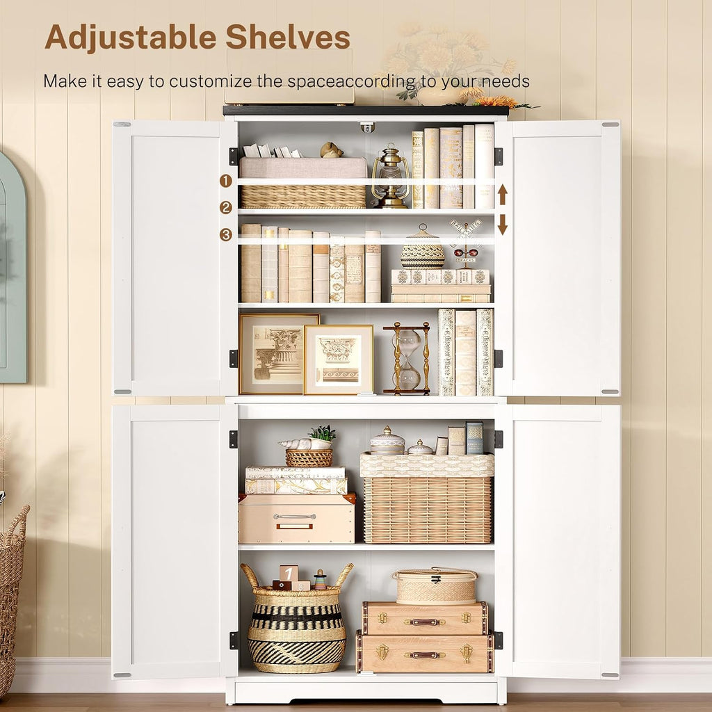 58.5" H Storage Cabinet, Farmhouse Kitchen Pantry Cabinet with 4 Doors