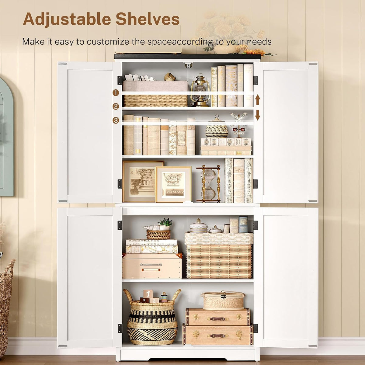 58.5" H Storage Cabinet, Farmhouse Kitchen Pantry Cabinet with 4 Doors