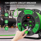 60 FT Retractable Extension Cord Reel, 14AWG SJTOW Heavy Duty Power Cord with 4 Grounded Outlets, USB-A & USB-C Ports, 13A Circuit Breaker, Hand