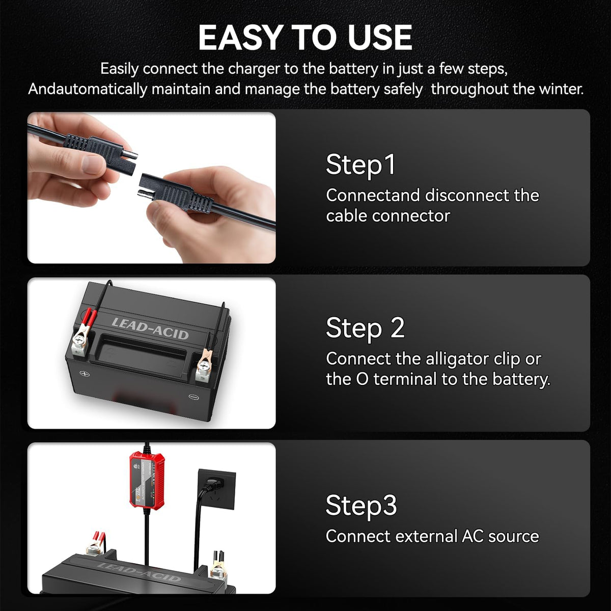 [4-Pack] FOVAL Fully Automatic Trickle Battery Charger, 1000mA 12V Smart Car Battery Charger, Battery Maintainer, Float Charger for Motorcycle Car
