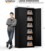 VINGLI Metal Garage Storage Cabinet with 2 Doors and 5 Adjustable Shelves, 71" Tall Steel Lockable File Cabinet, Locking Tool Cabinets for Home