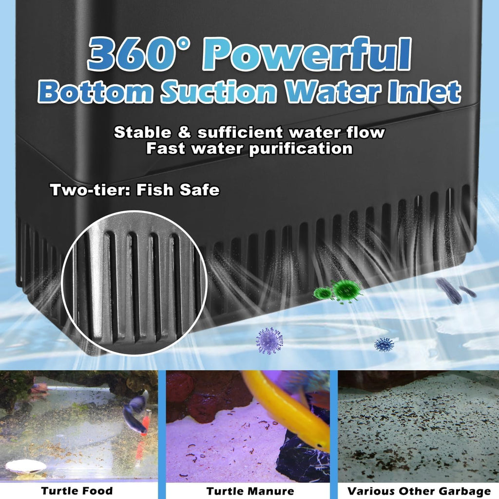 Turtle Tank Filter Aquarium Fish Filter w/U-V Light for Large 40-150 Gallon