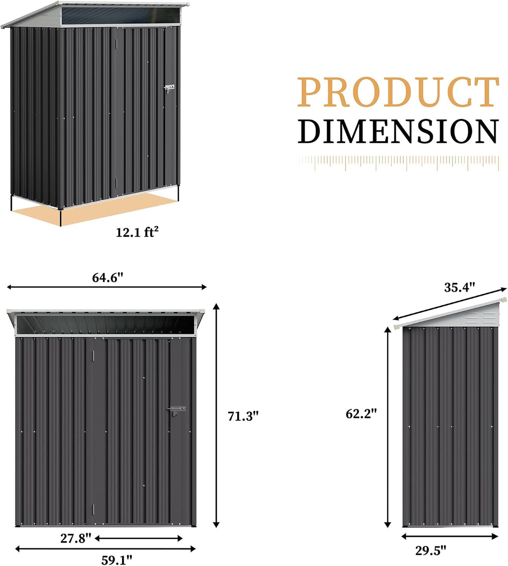 Vongrasig 5 x 3 x 6 FT Outdoor Storage Shed , Metal Garden Shed with Large Window and Lockable Door, Anti-Corrosion Waterproof Tool Shed for Backyard