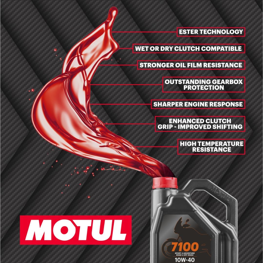 Motul 7100 4T 10W-40 Full Synthetic Motorcycle Oil - Ester Technology - API SP JASO MA2 Wet Clutch Safe - Engine and Gearbox Protection for Street