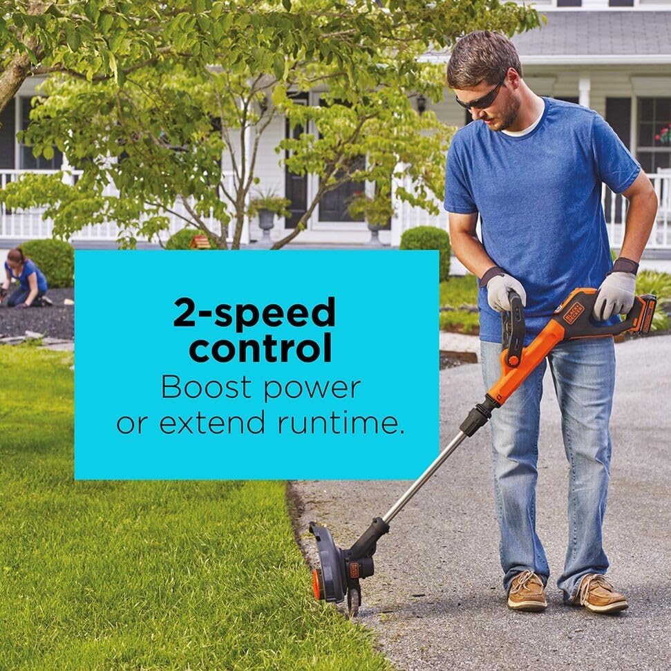 BLACK+DECKER 20V MAX 12 Inch Weed Eater Cordless String Trimmer and Wheeled Edger Lawn Tool with Spool, 2.5Ah Battery and Charger Included
